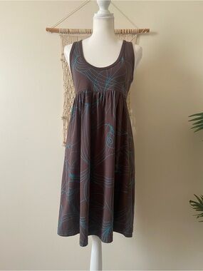 Vintage Y2K Roxy May Dress Bali Chocolate Turquoise Cotton Modal Tank Dress L